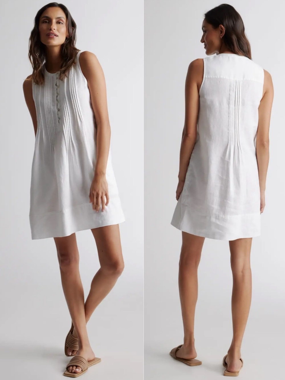 Quince European Linen Sleeveless Swing Dress White